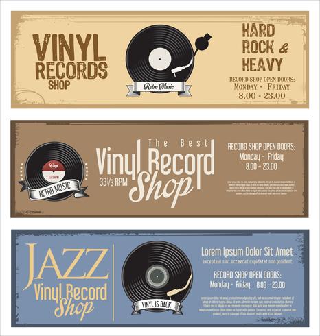 Vinyl rekordbutik retro grunge banner vektor