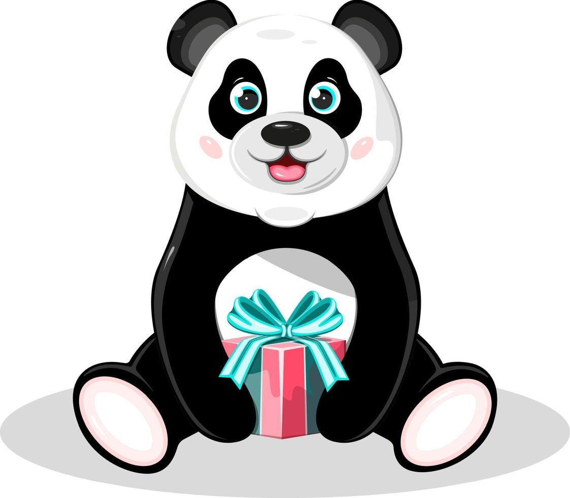söt och glad panda med presentask vektor