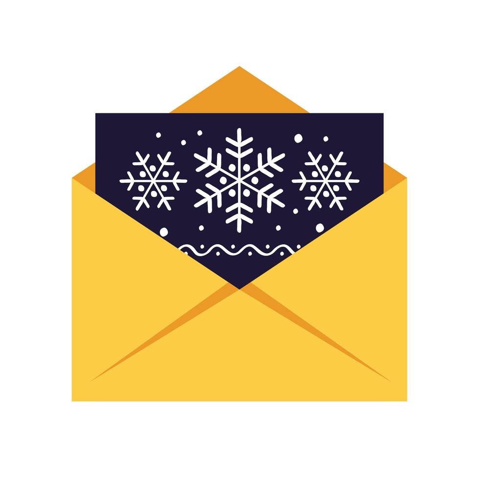Weihnachtsgrußkarte. Umschlag-E-Mail-Postkartenbrief mit Schneeflocke. Vektor-Illustration. eben vektor