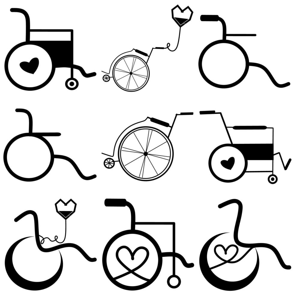 Satz Rollstuhl. Vektor-Rollstuhl-Symbol. attraktives und schön oder originalgetreu gestaltetes Rollstuhlsymbol. Rollstuhl-, Behinderten- oder barrierefreier Parkplatz oder Zugangsschild flach für Apps und Druck vektor