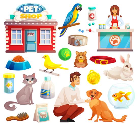 Pet Shop Dekorativa ikoner Set vektor