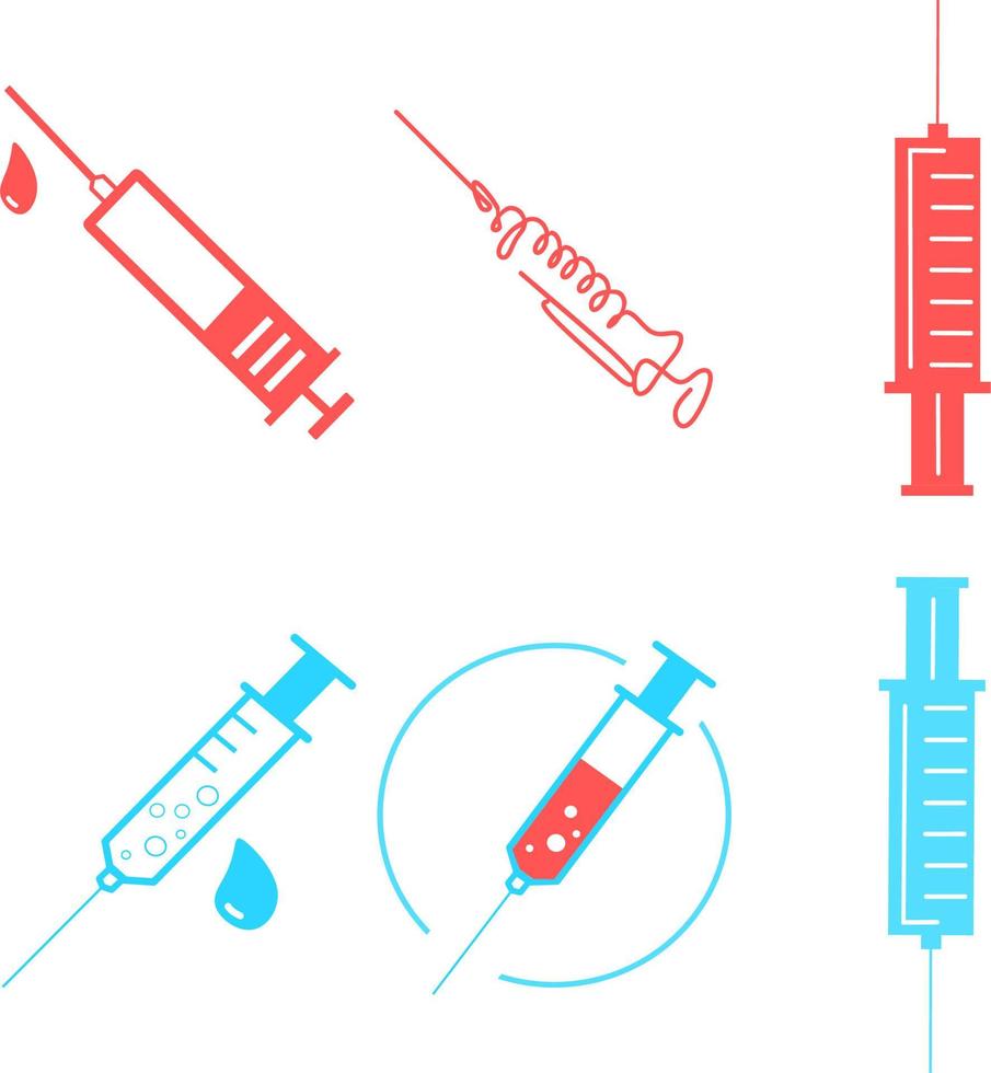 uppsättning medicinsk spruta, injektionsnål, injicera nål koncept av vaccination, injektion. trendig platt stil. vektor illustration. läkemedelsdos affärsidé. symbol webbdesign, logotyp, app, ui.