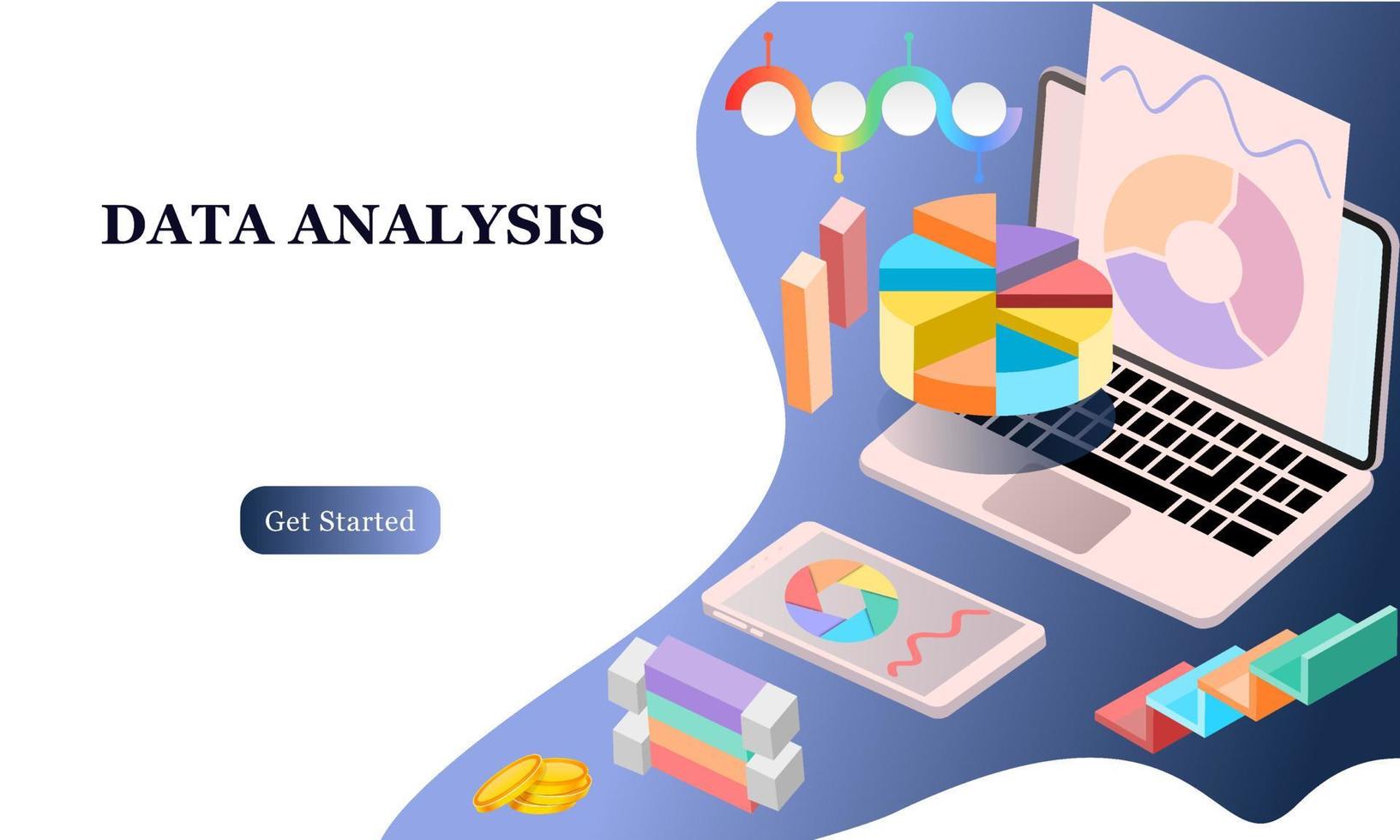 modernes, flaches 3D-isometrisches Konzept der Big-Data-Analyse für Banner und Website. isometrische Zielseitenvorlage. digitales Informationsdiagramm und statistisches Finanzbudget. Vektor-Illustration. vektor