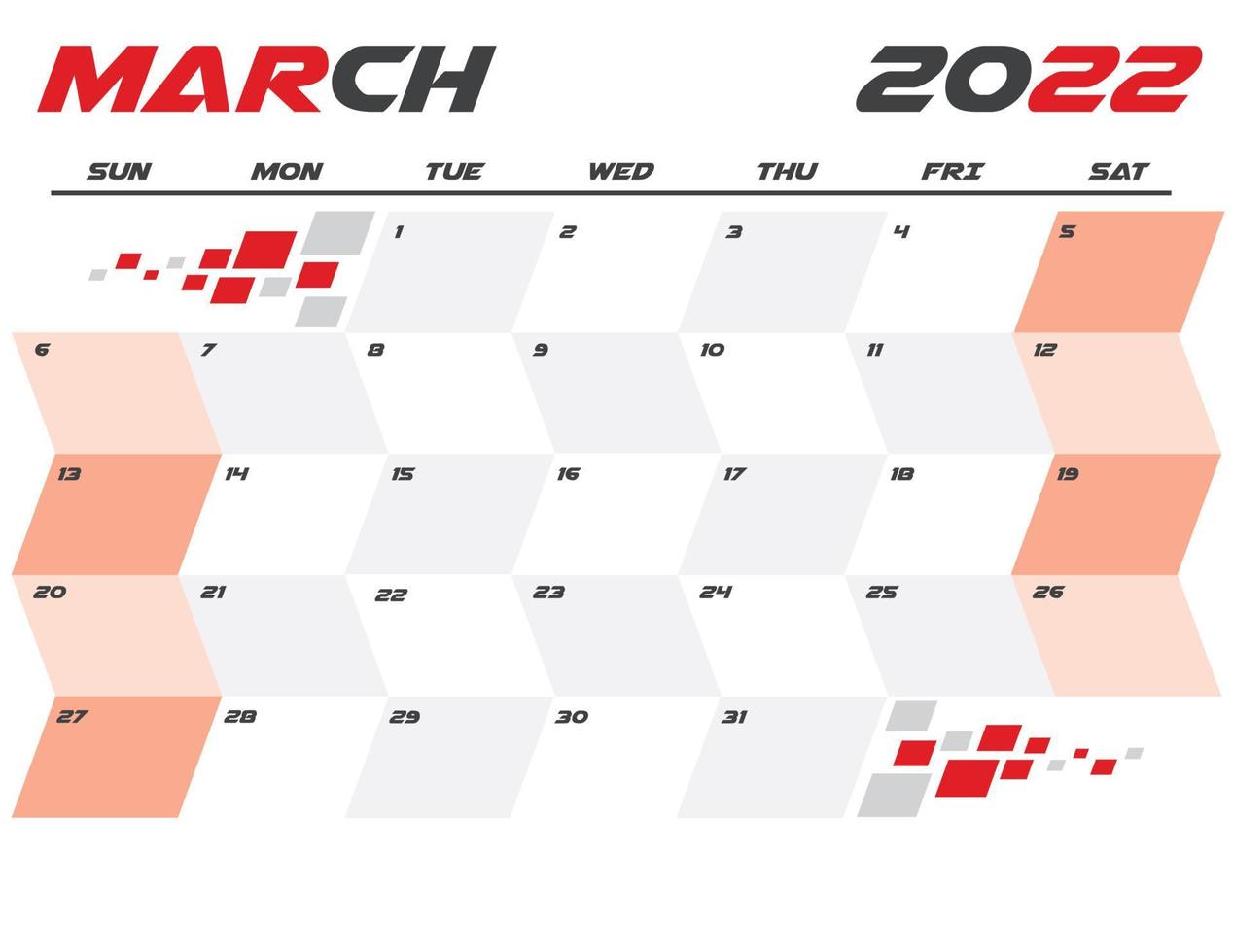 März Modern 2022 Monatskalender zum Ausdrucken vektor