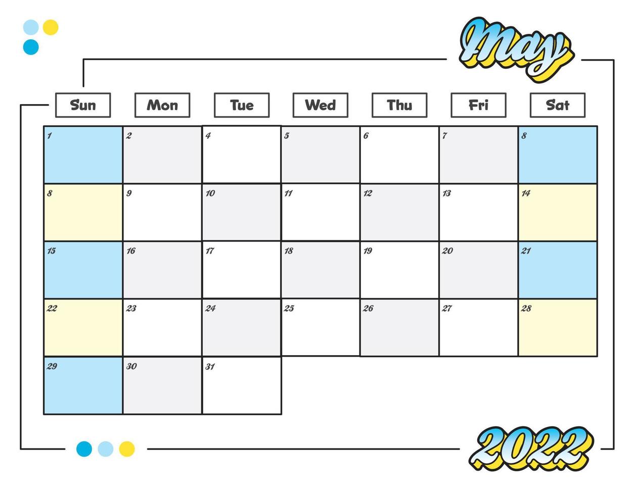Mai bunt süß 2022 Monatskalender zum ausdrucken vektor