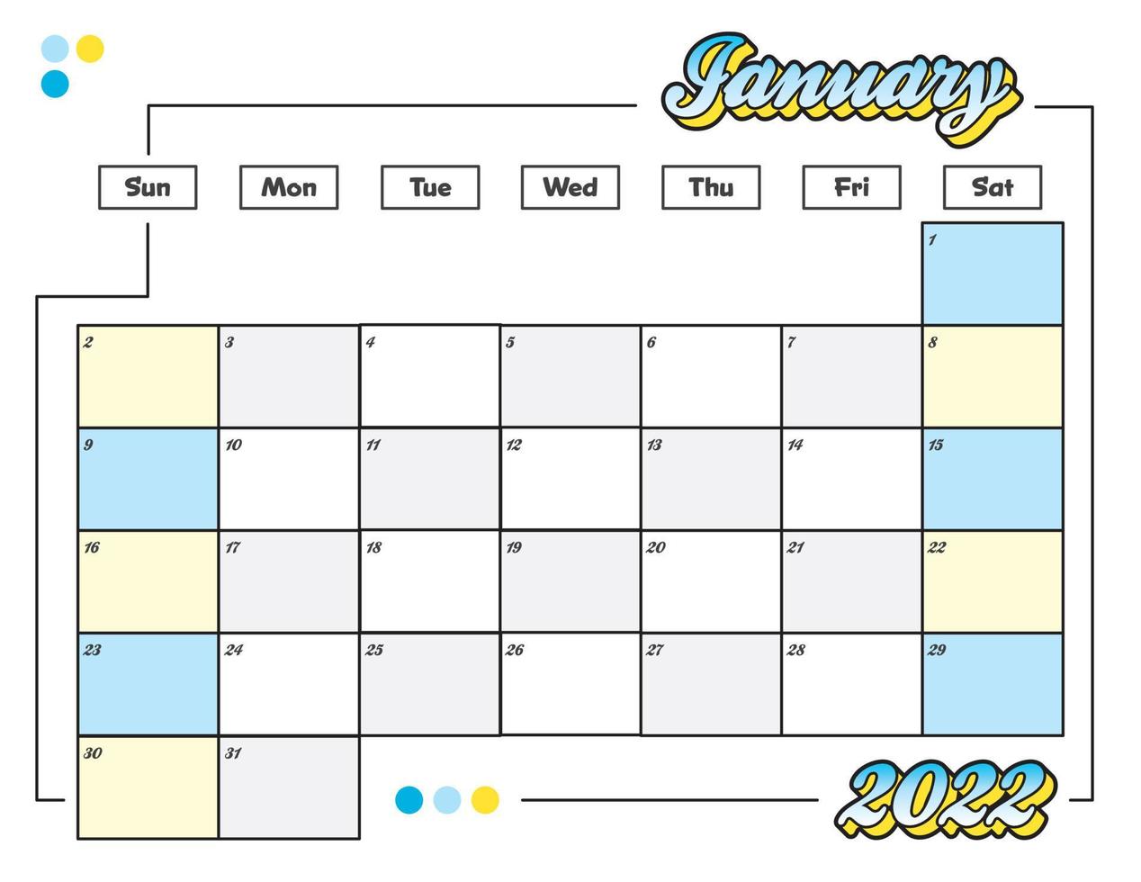 januari färgglad söt 2022 månadskalenderplanerare utskrivbar vektor