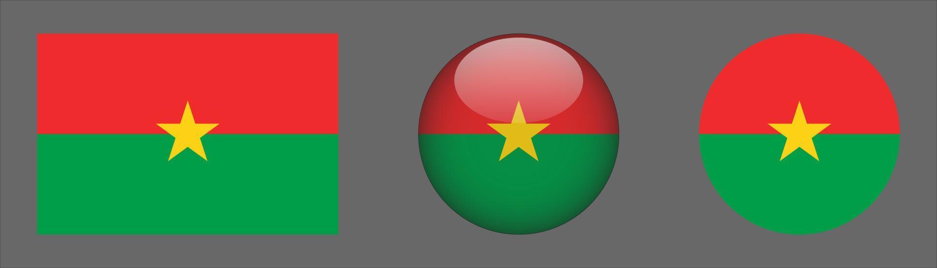 Burkina Faso Flaggenset Kollektion, Original Größenverhältnis, 3D abgerundet und flach abgerundet vektor