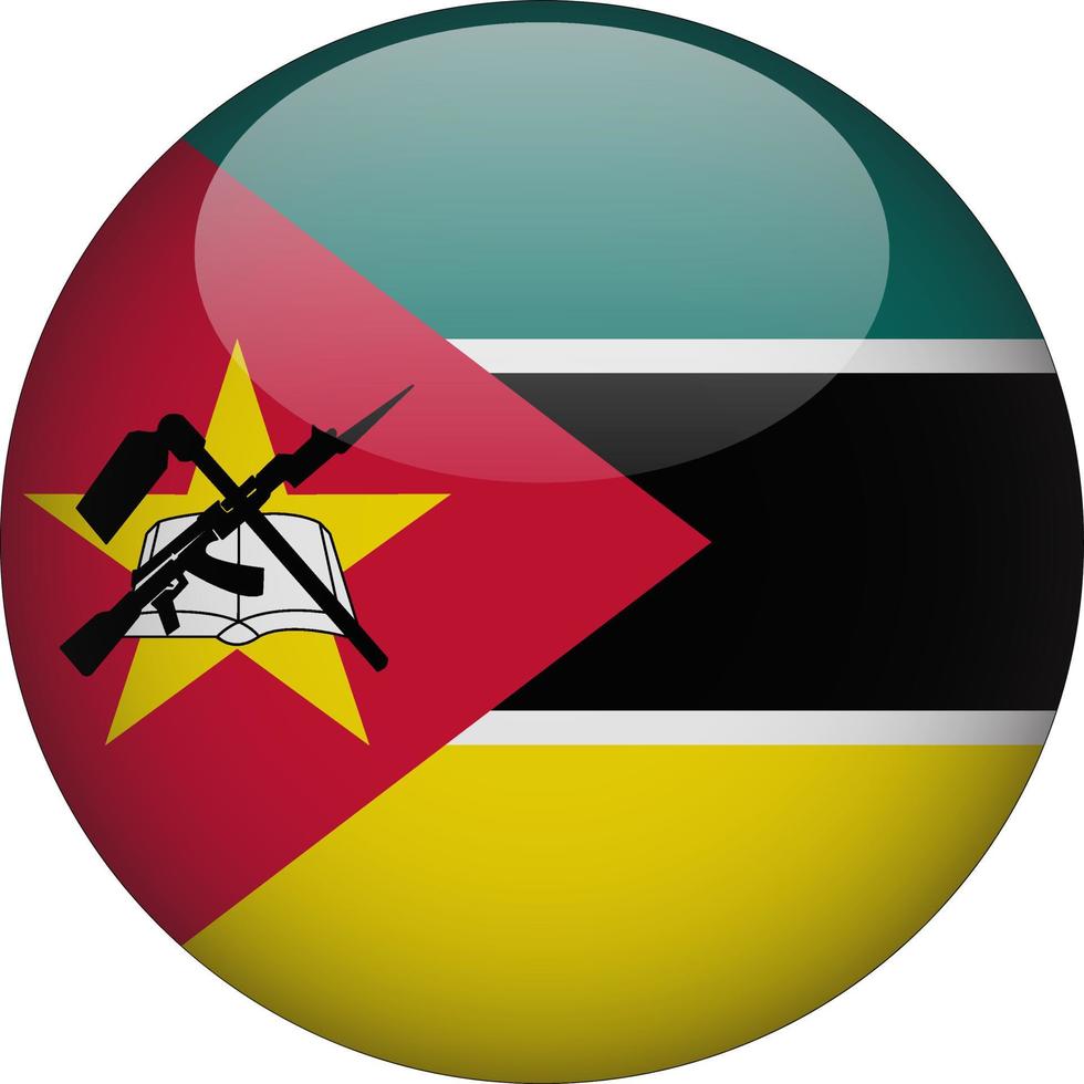 moçambique 3d rundad nationell flagga knappen ikon vektor