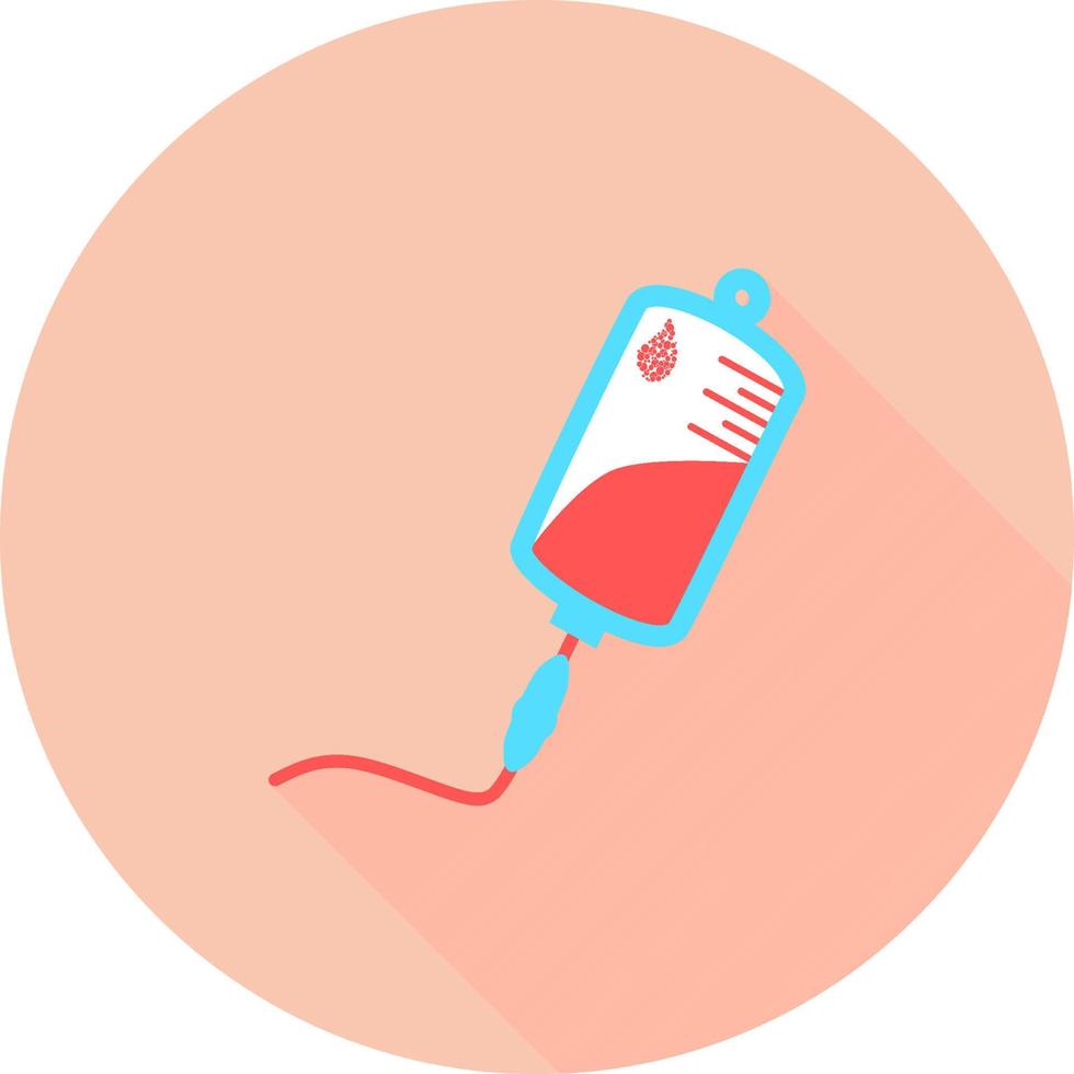infusion i cirkel ikon med långa skuggor. intravenös påse, blod, dropp. medicinsk hjälp koncept. vektorillustration kan användas för ämnen som sjukhus, terapi, kemoterapi. iv, infusion, blodpåse. vektor