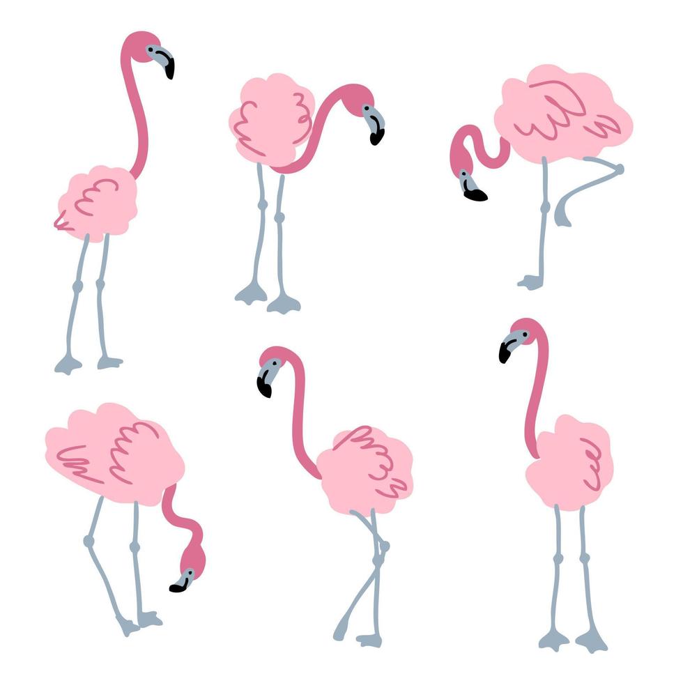 Gekritzel rosa Flamingo-Sammlung. vektor
