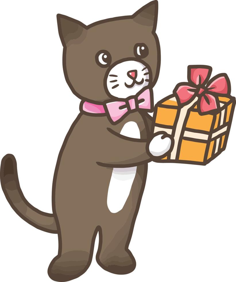 Katze, die Geschenk Vektor-Cartoon-Clipart-Anime niedliche Charakterillustrationszeichnung gibt vektor