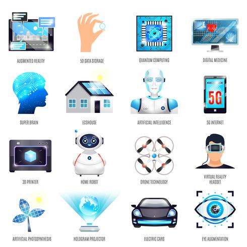 Technologies of Future Icons Set vektor