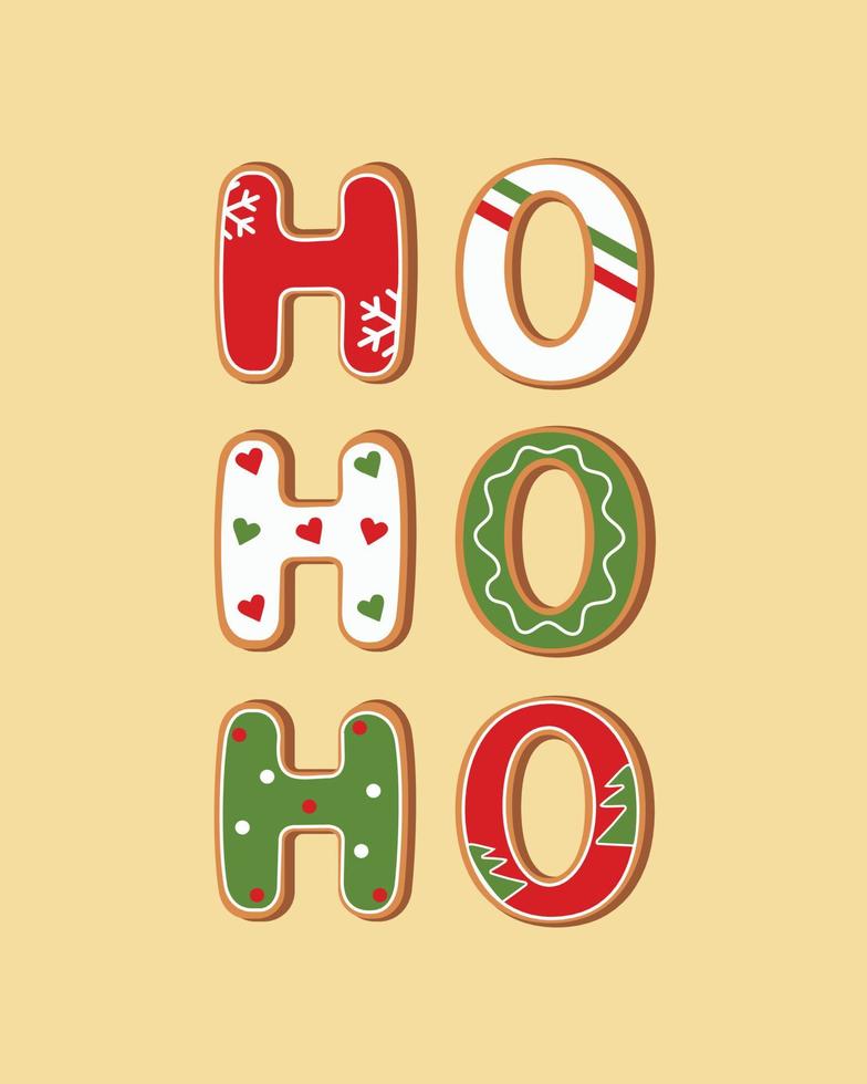 ho ho ho och god jul. vektor illustration av pepparkakor jul