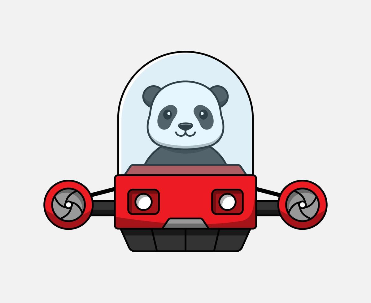 süßer Panda, der ein fliegendes Fahrzeug fährt vektor