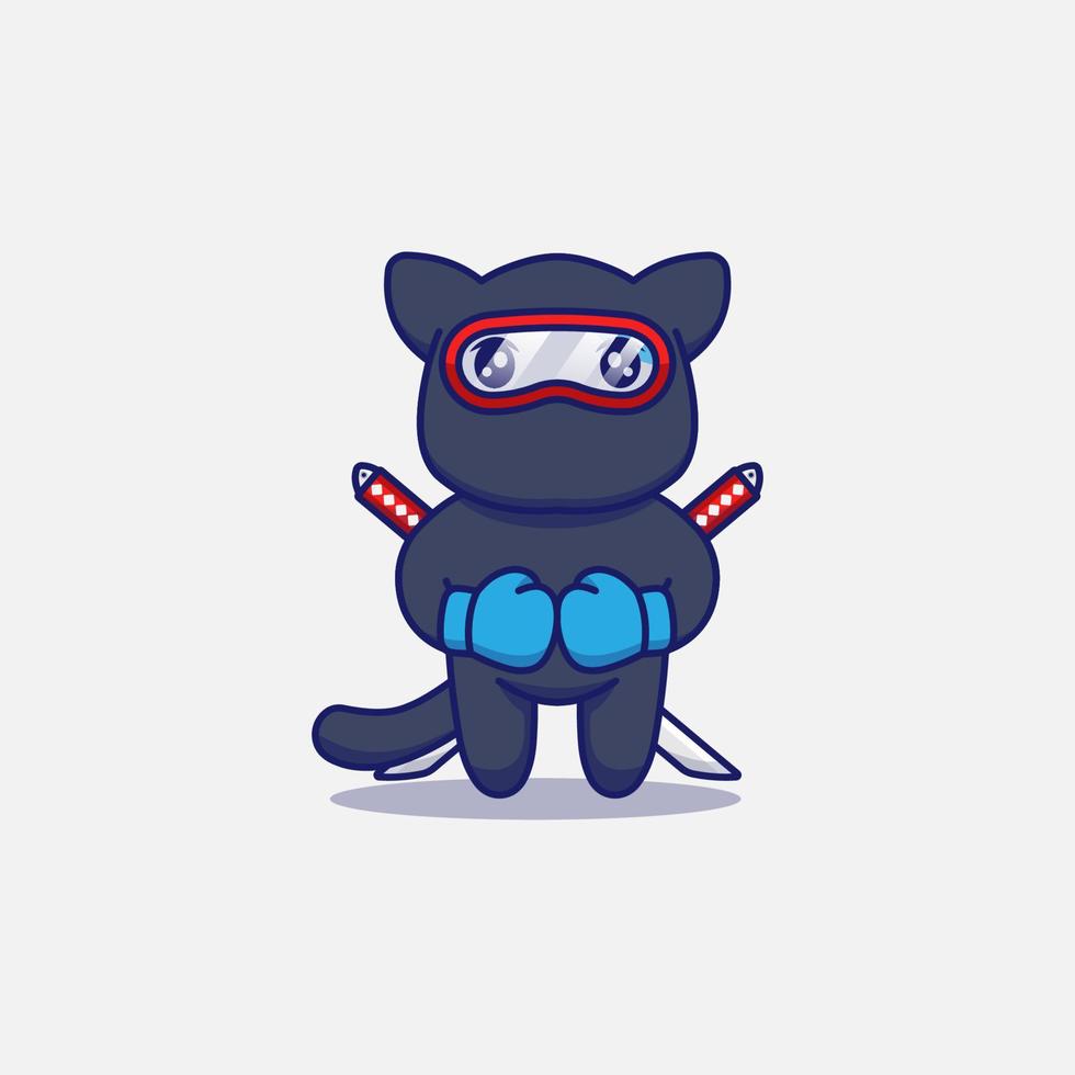 söt ninja katt bär boxningshandskar vektor