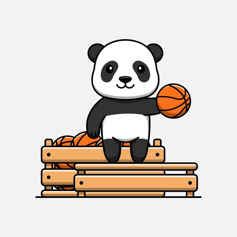 söt panda med låda full av basket boll vektor