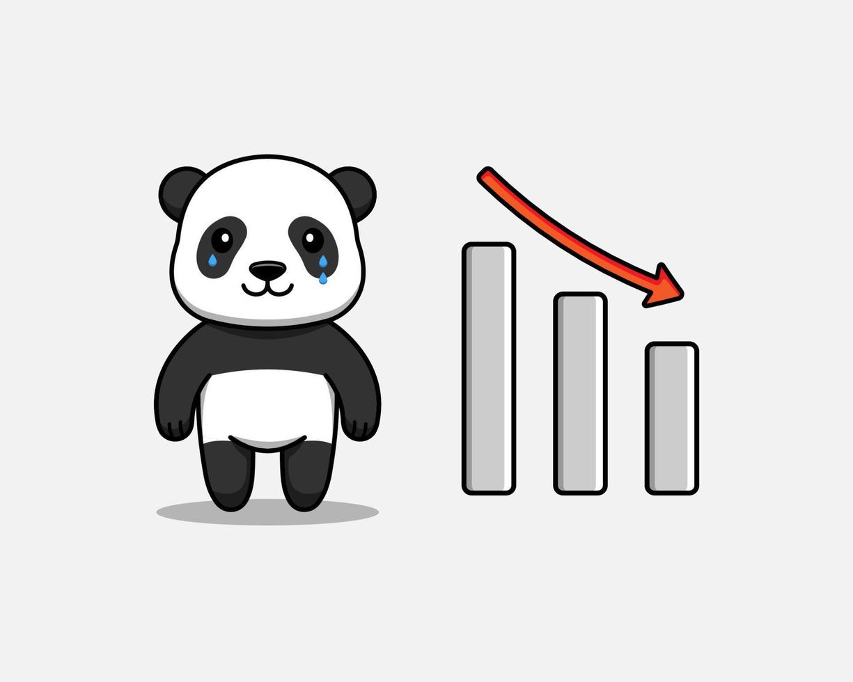 söt panda med grafen ner tecken vektor