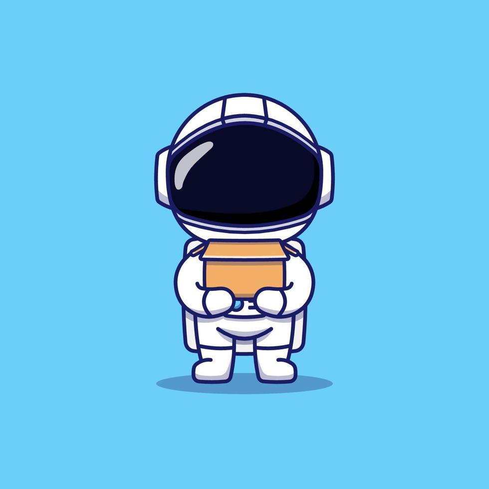 söt astronaut som bär en låda vektor