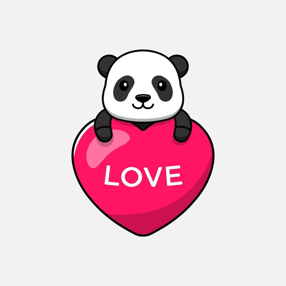 söt panda kramar kärleksballong vektor
