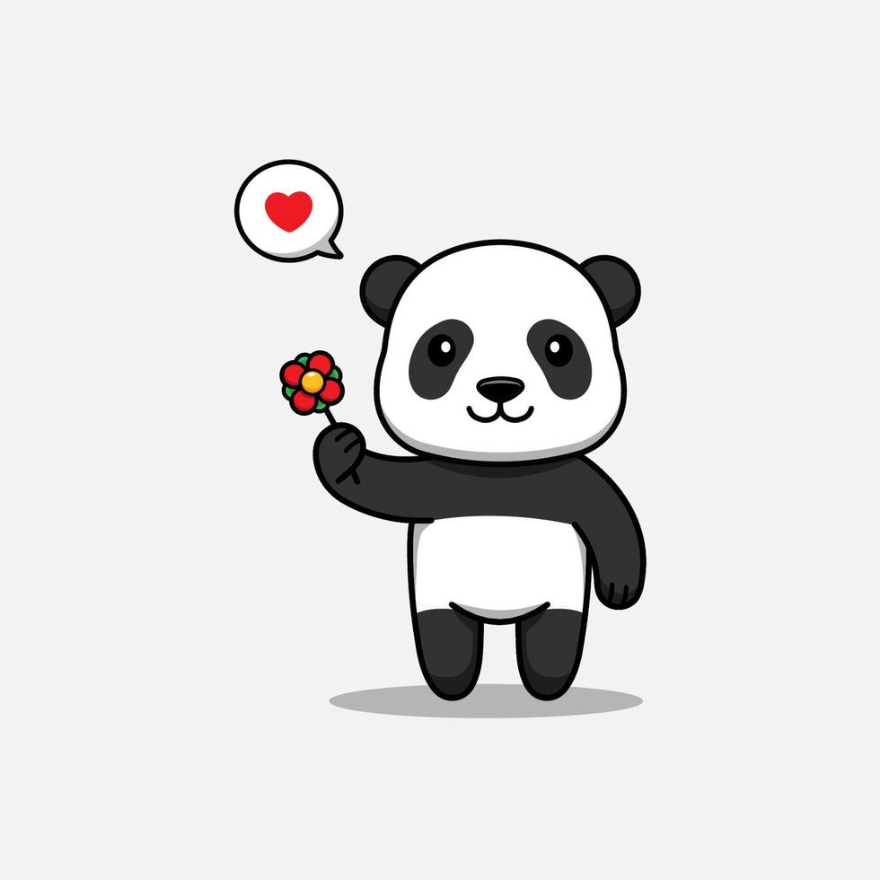 söt panda som bär en blomma vektor