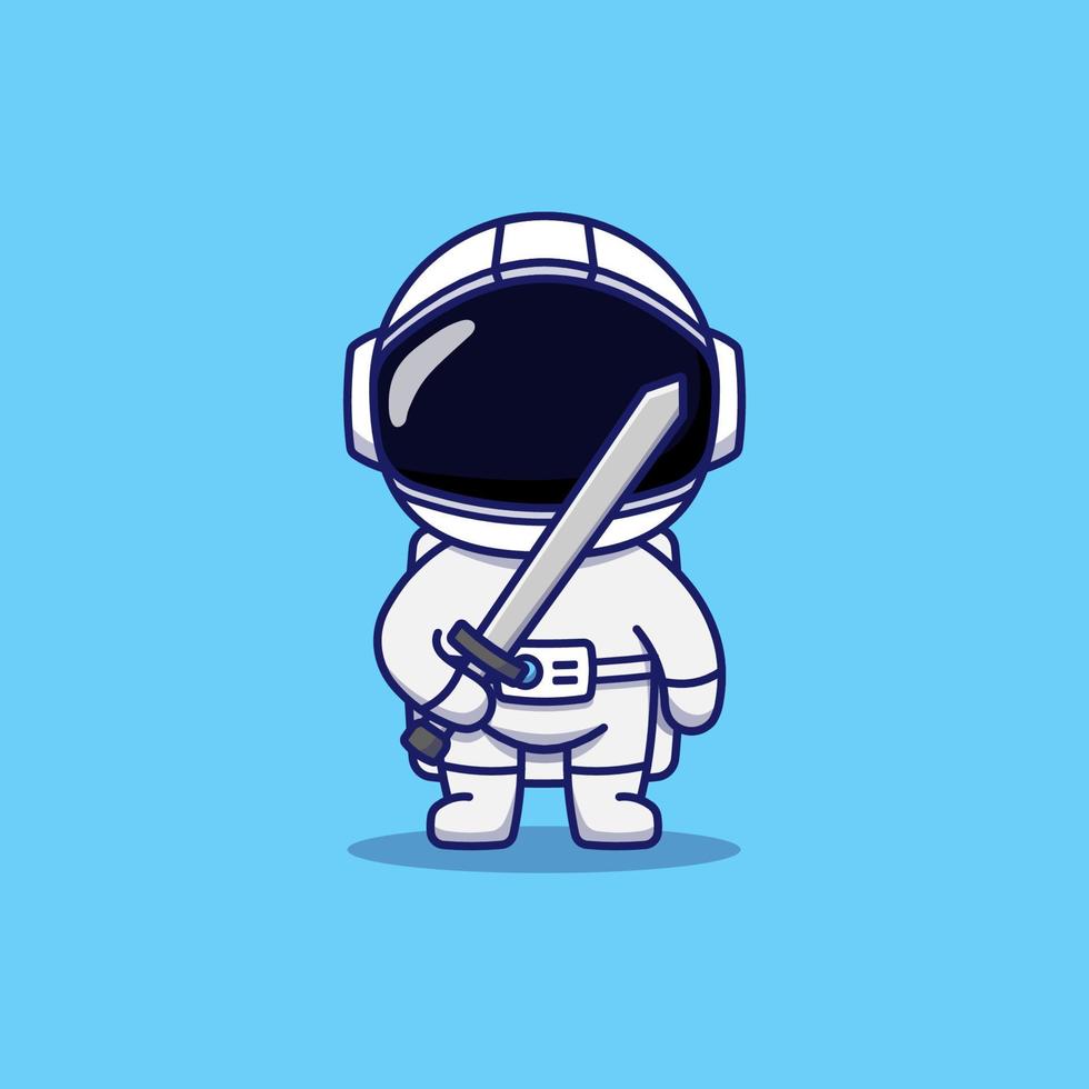 söt astronaut som bär ett svärd vektor