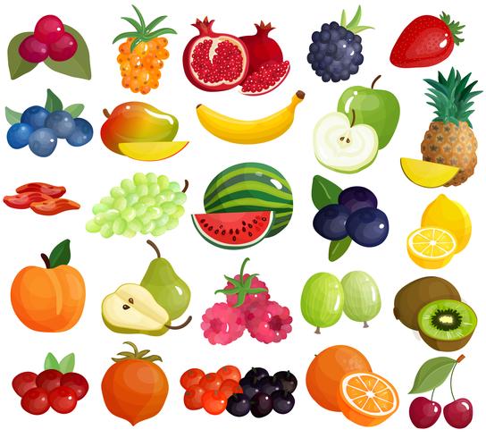 Frukter bär färgglada ikoner samling vektor