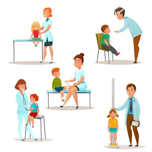 Kinder besuchen einen Arzt Icon Set vektor