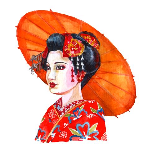 Porträtt av vacker japansk dam vektor