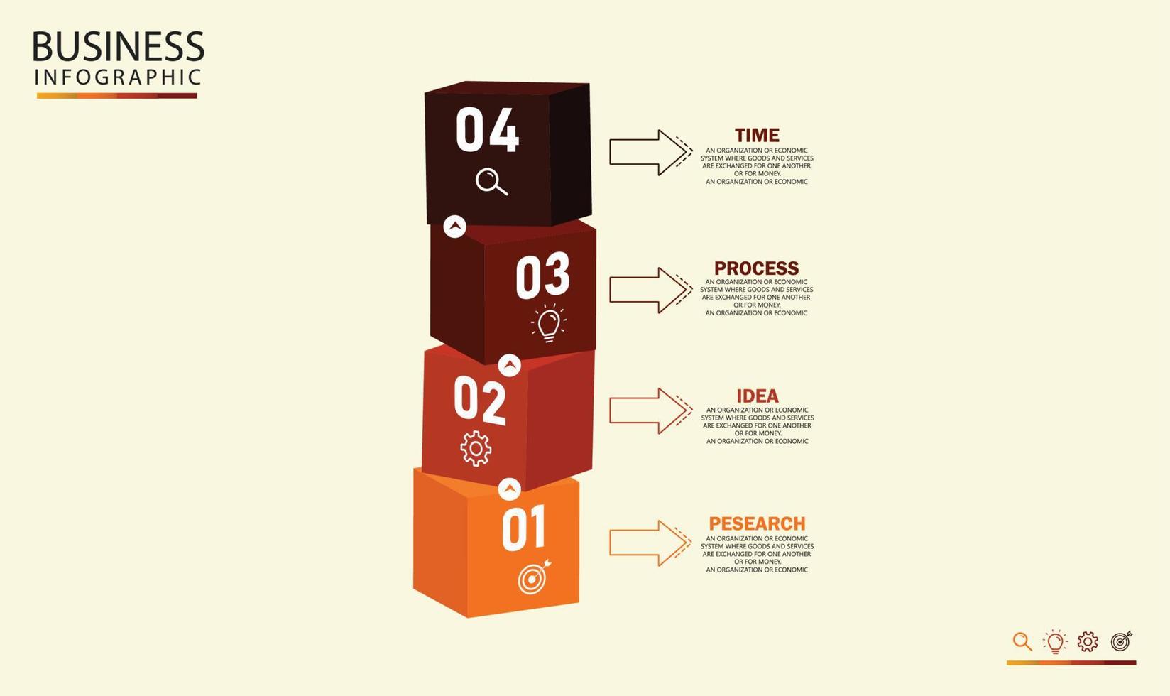 vektor infografisk design med ikon och 4 alternativ eller steg infographic för affärsidé kan användas för presentationer, banners, pedagogiska layouter. processdiagram, flödesscheman, datagrafer