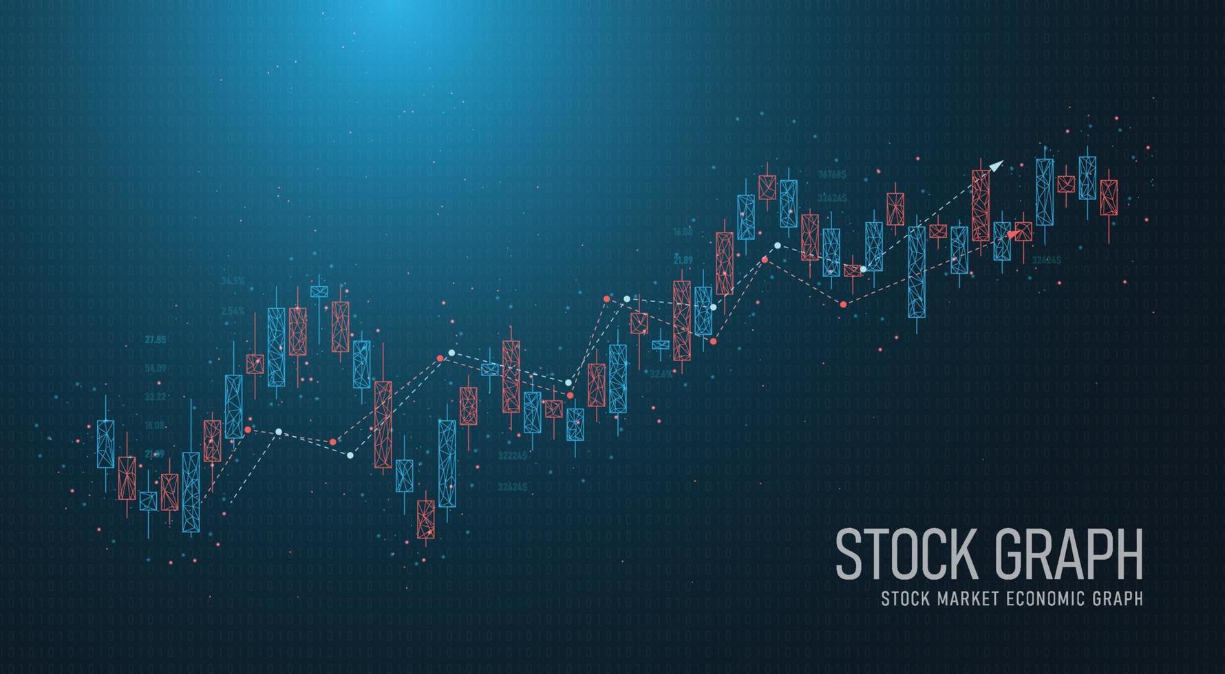 Low-Poly-Börsenhandel mit geometrischer Linienkerze mit Anlegerbörsendiagramm auf der Geschäftsseite Vektordesignbild blauer Hintergrund vektor