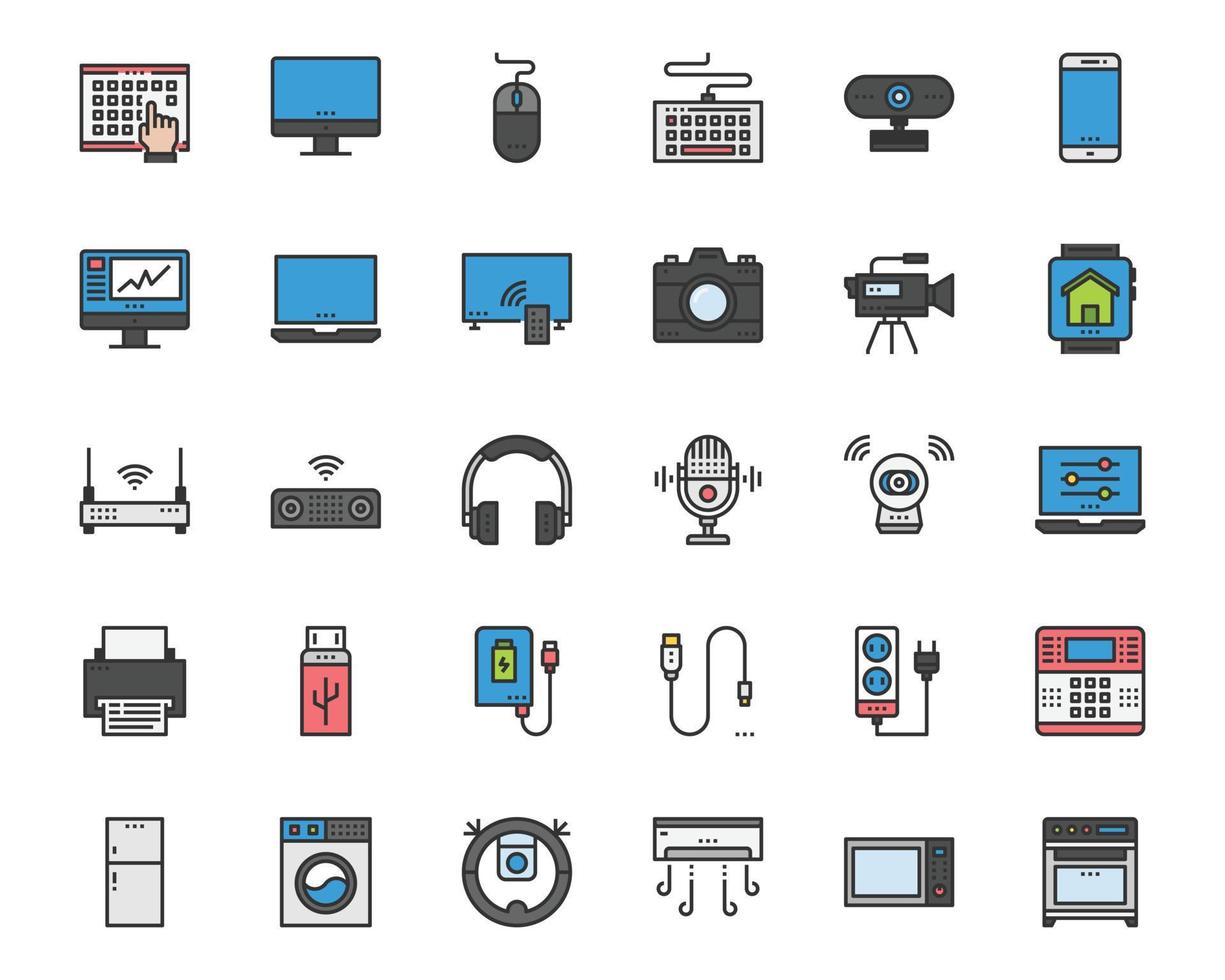 hemelektronik enheter ikoner vektor, bärbar dator, telefon, inbrottslarm vektor