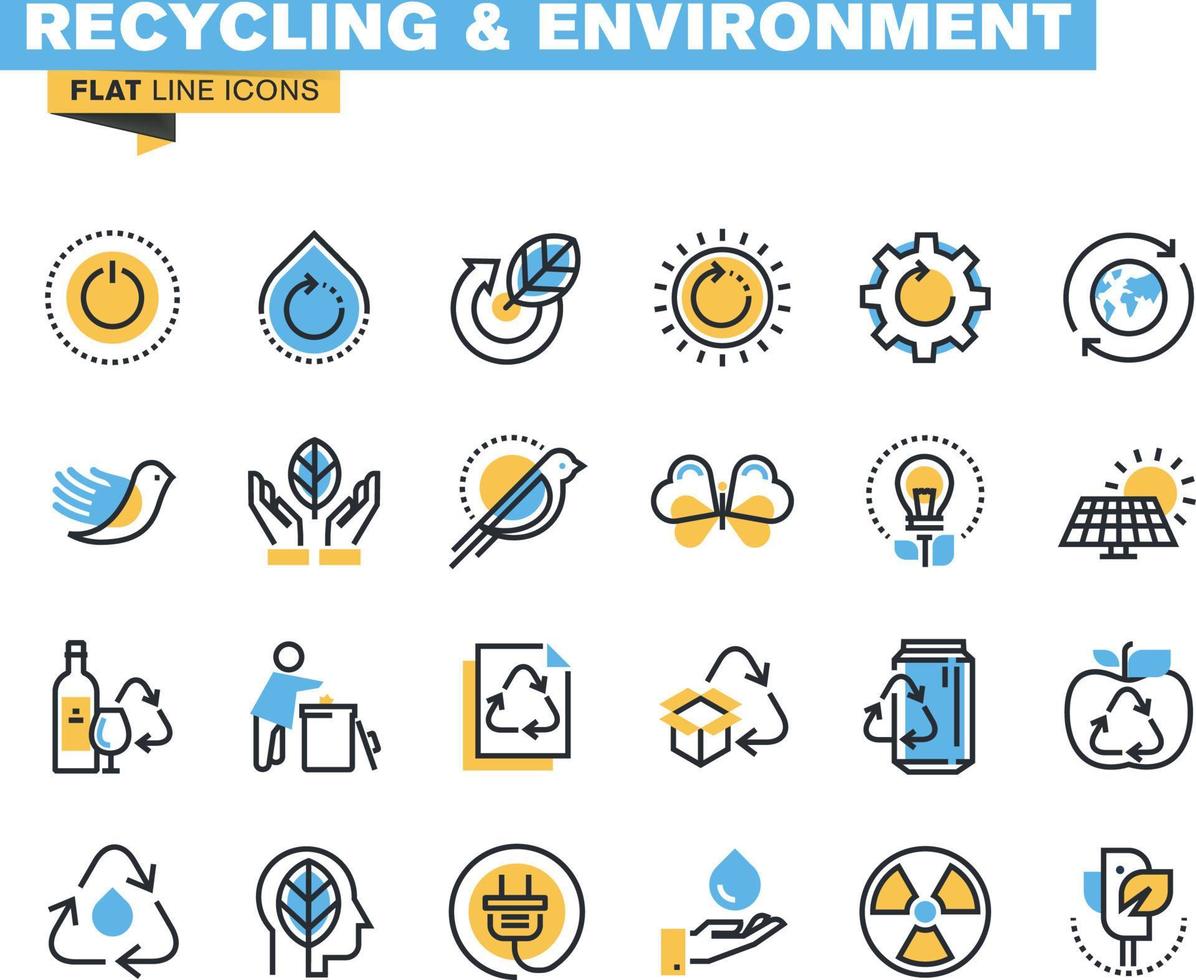 flache Linie Symbole für Recycling, erneuerbare Energien und Technologie, Umwelt vektor