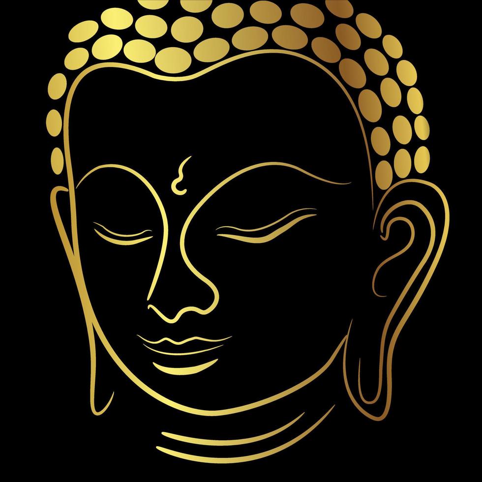 Buddha mit goldenem Lineartpinsel auf schwarzem Hintergrund isolieren vektor