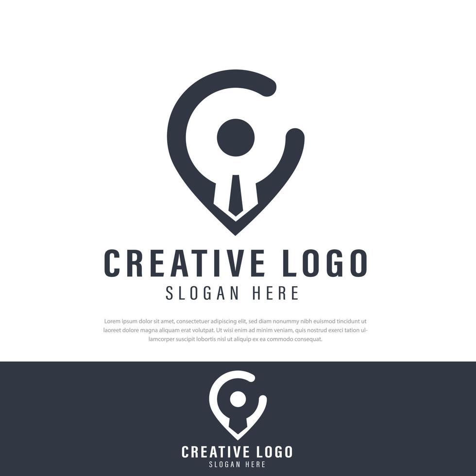 Logo-Design-Pin-Karten-Krawattensymbol, eine Kombination aus Personensymbol und letzterem Pin c. Vorlagendesign, Symbol vektor