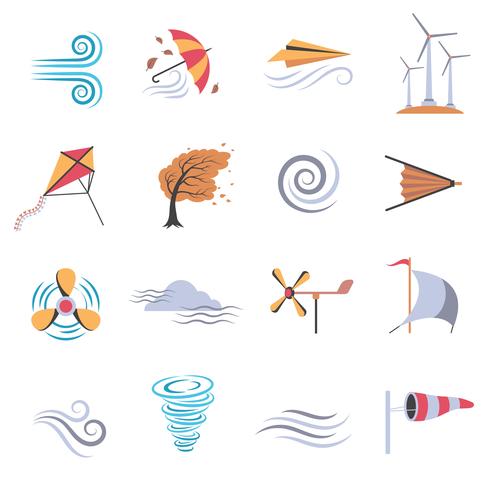 Wind Farbe flache Icons vektor