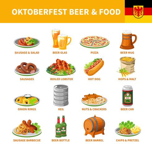 Oktoberfest ölmat platta ikoner vektor