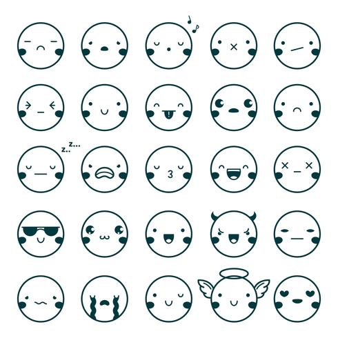 emoji uttryckssymboler svart uppsättning vektor