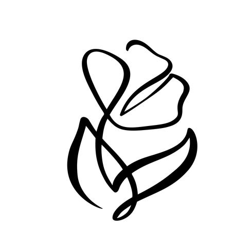 Kontinuerlig linje hand teckning kalligrafisk vektor blomma koncept logotyp kosmetiska. Skandinaviskt vårblommigt designelement i minimal stil. svartvitt