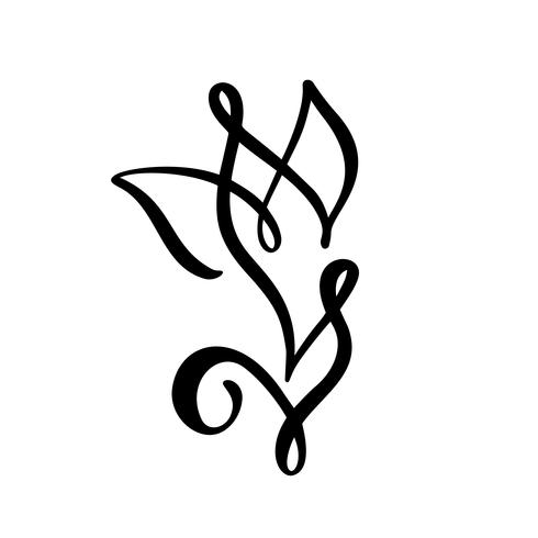 Tulpenblumenlogo. Ununterbrochene Linie Handzeichnung kalligraphisches Vektorkonzept. Skandinavisches Frühlingsblumenmusterelement im minimalen Stil. Schwarz und weiß vektor