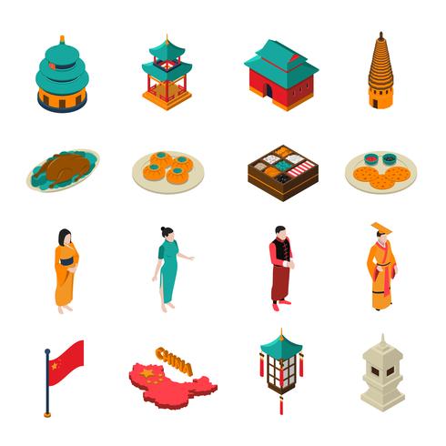 Kina Isometric Touristic Set vektor