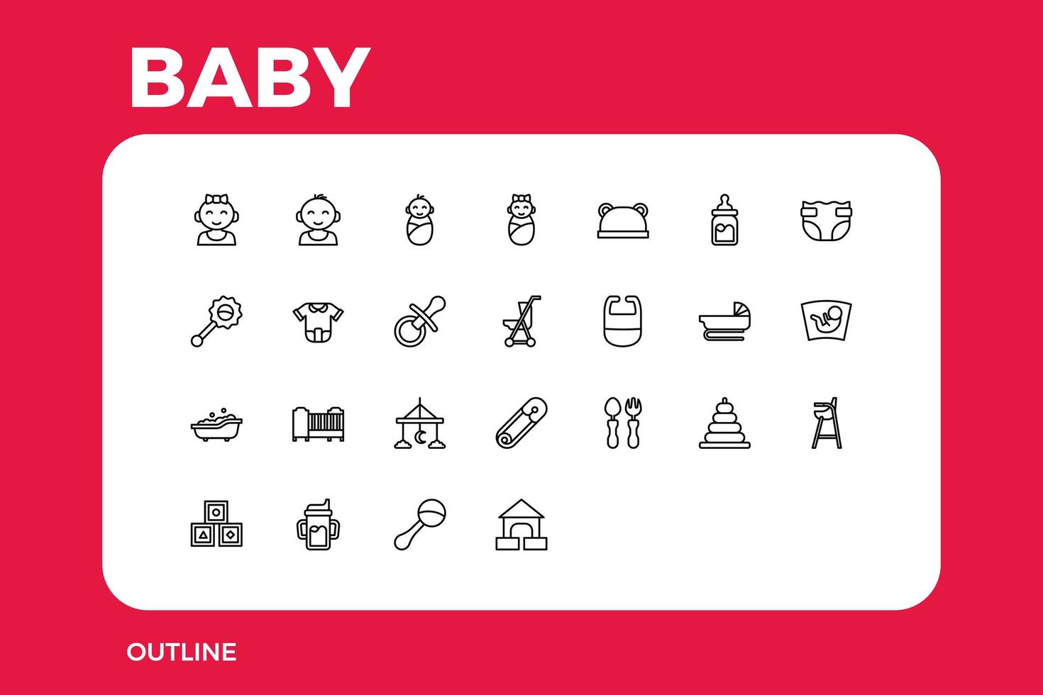 baby nyfödd småbarn barn barn leksak ikon illustration svart kontur fylld linje stil vektor