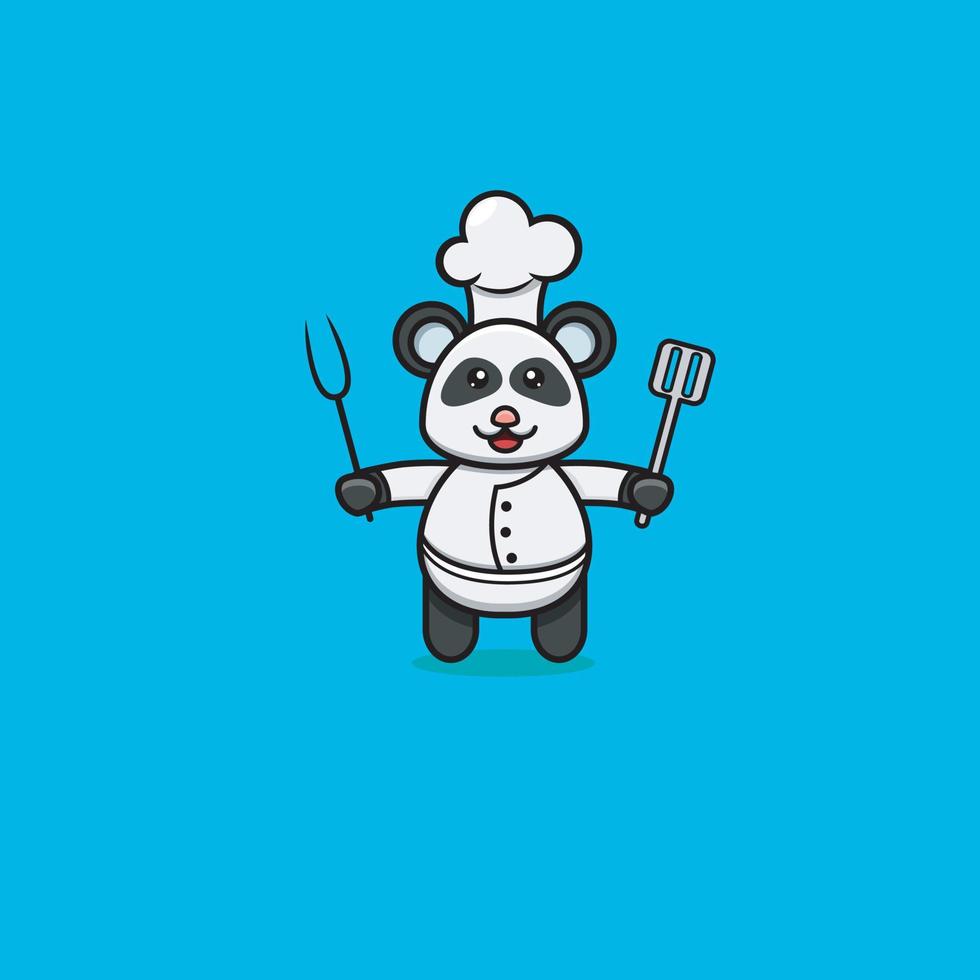 süßer Babypanda mit Kochkostüm. Charakter, Logo, Symbol und Inspirationsdesign. vektor
