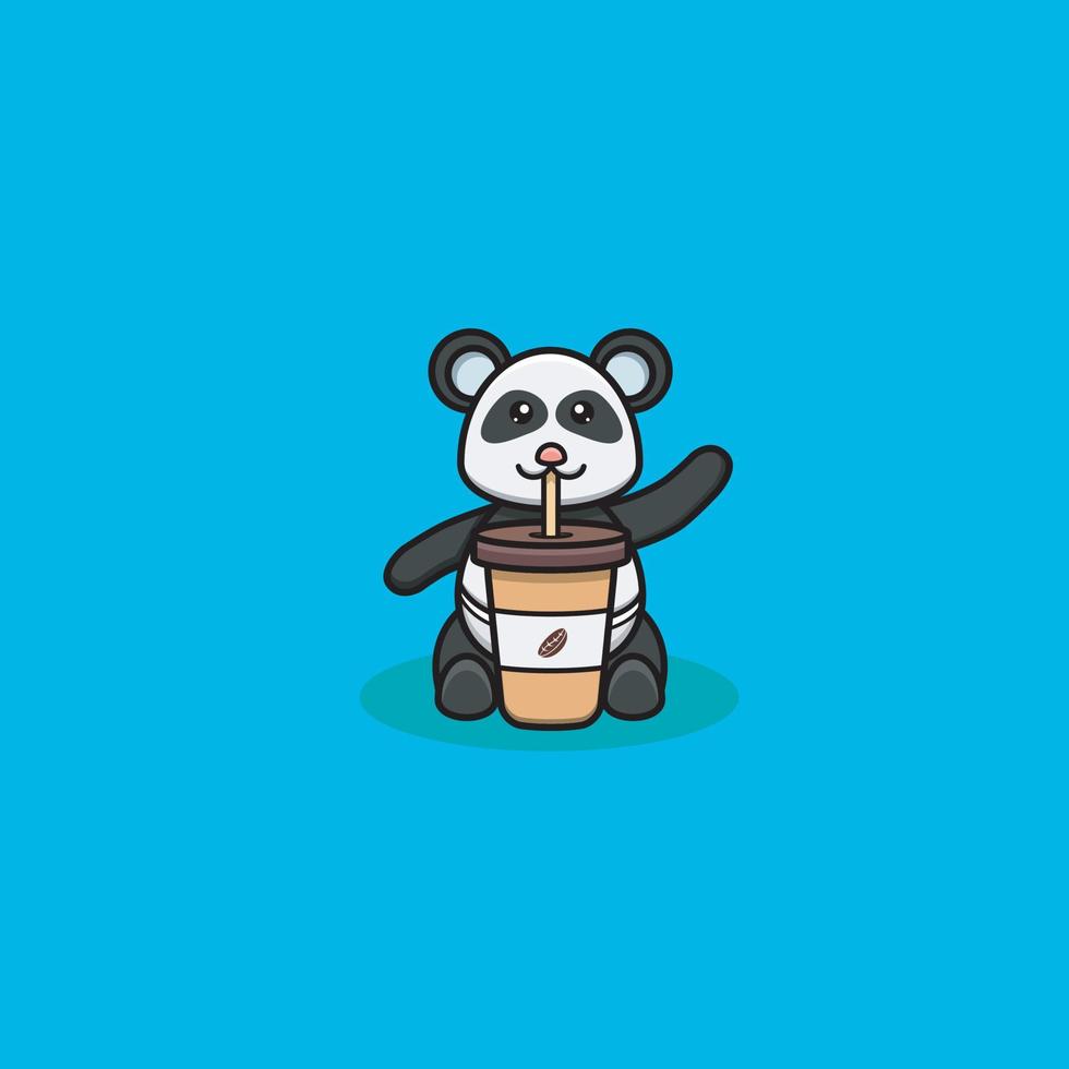 söt baby panda dricka kaffe. karaktär, logotyp, ikon och inspirationsdesign. vektor