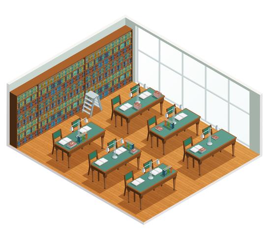 Bokhandelens bibliotek Isometric Interior vektor