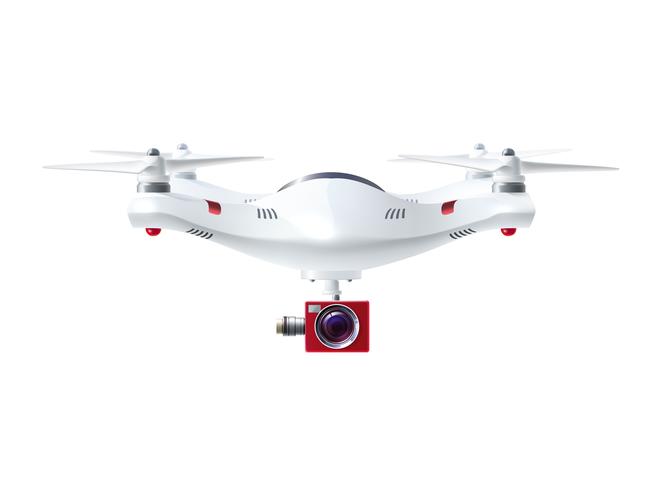 Weiße Drohne mit roter Kamera vektor