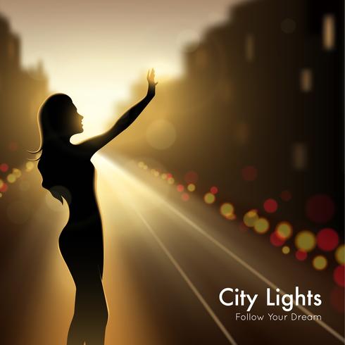 Mädchen-Schattenbild in den Stadtlichtern vektor