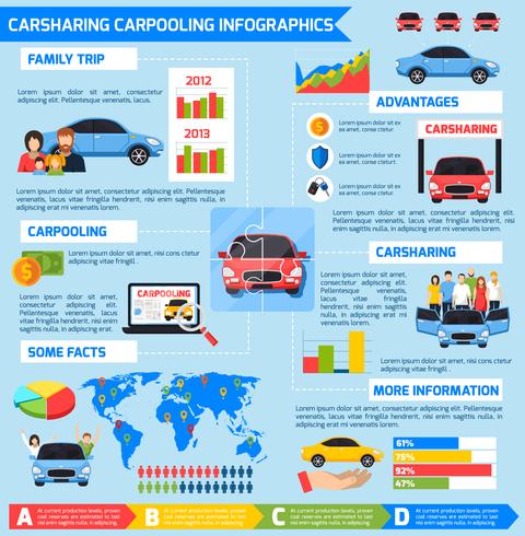 Carsharing Mitfahrgelegenheiten Infografiken vektor