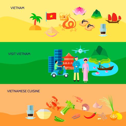 Vietnamesisk kultur horisontal platt banners set vektor