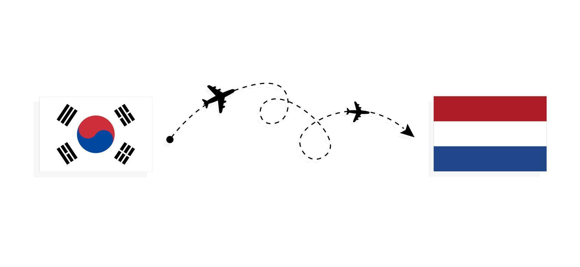 Flug und Reise von Südkorea in die Niederlande mit dem Reisekonzept für Passagierflugzeuge vektor