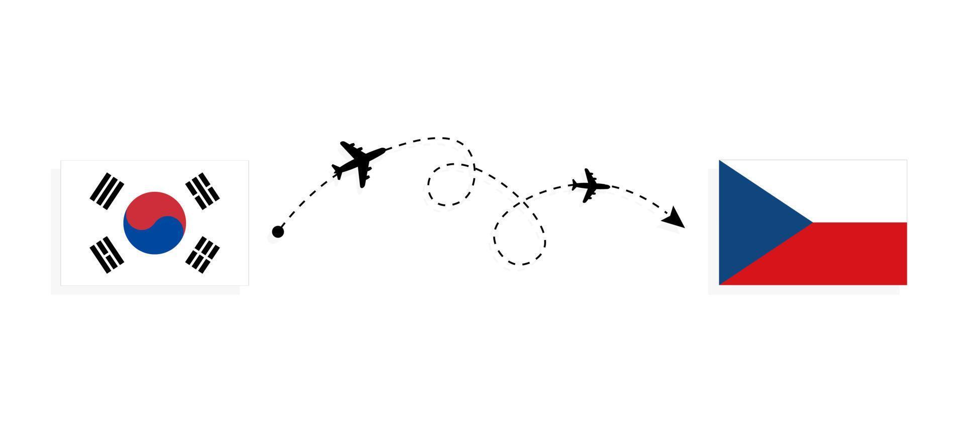 Flug und Reise von Südkorea nach Tschechien mit dem Reisekonzept des Passagierflugzeugs vektor